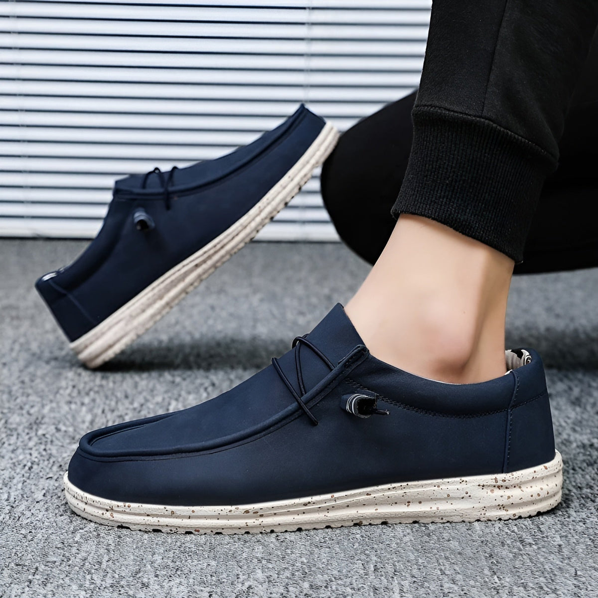 Men's brown and blue faux leather loafers