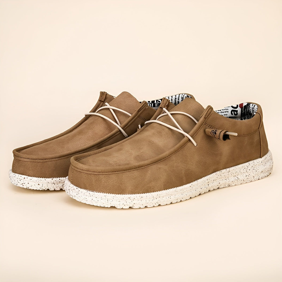 Men's brown and blue faux leather loafers