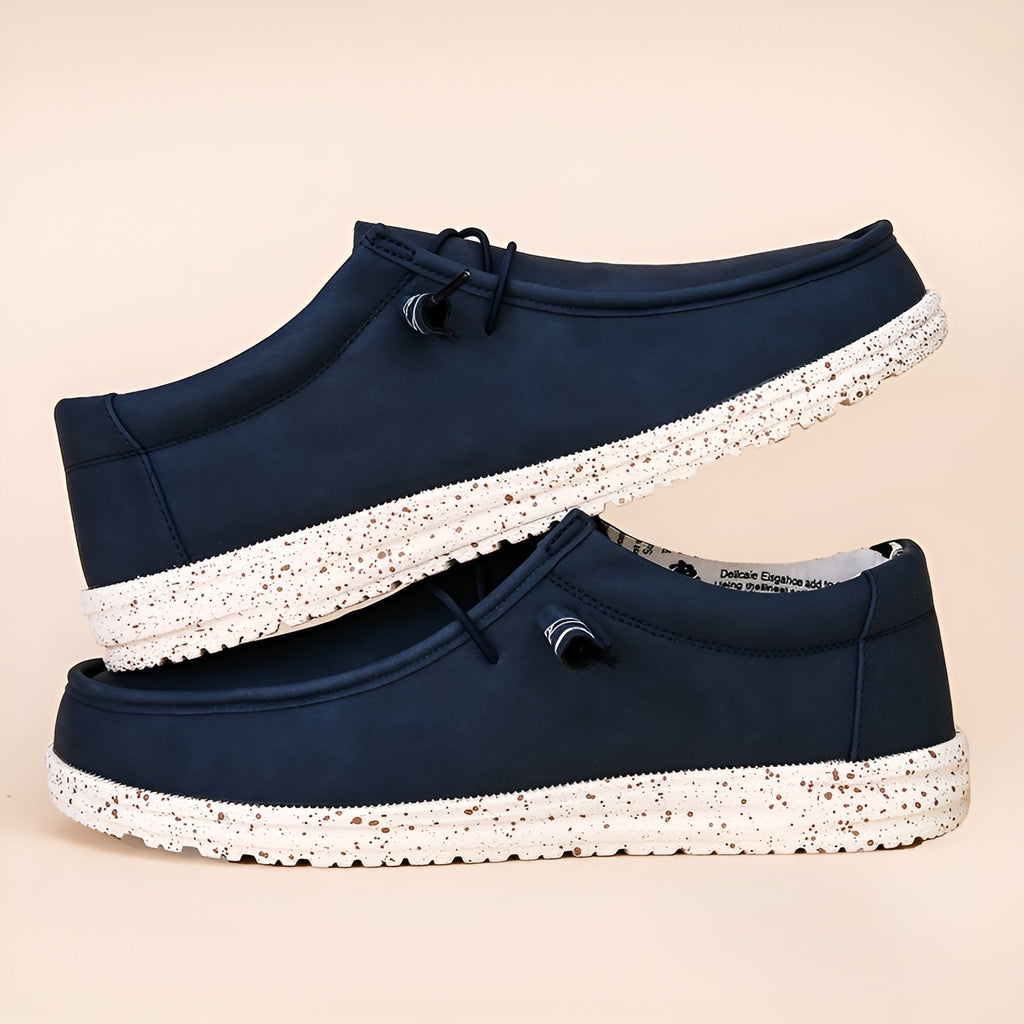 Men's brown and blue faux leather loafers