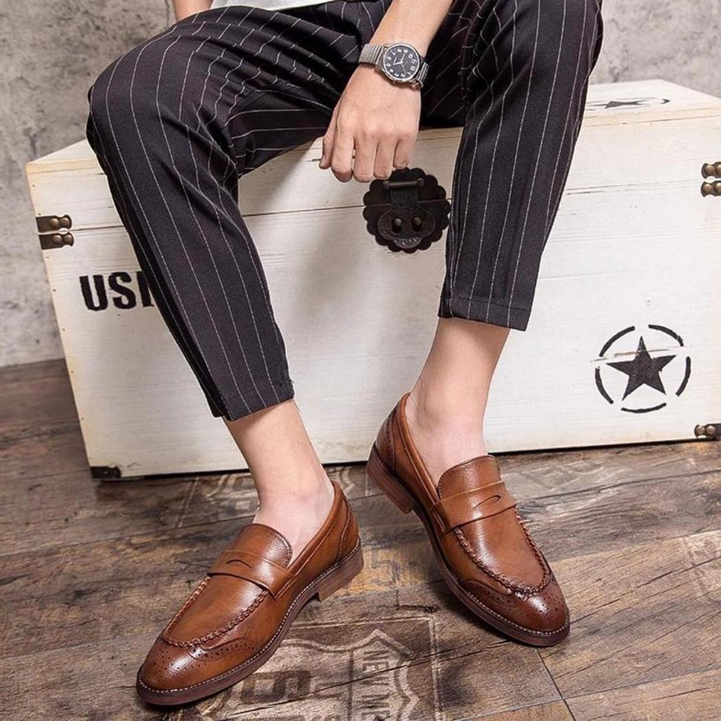 Men's high-shine genuine leather loafers in black or brown