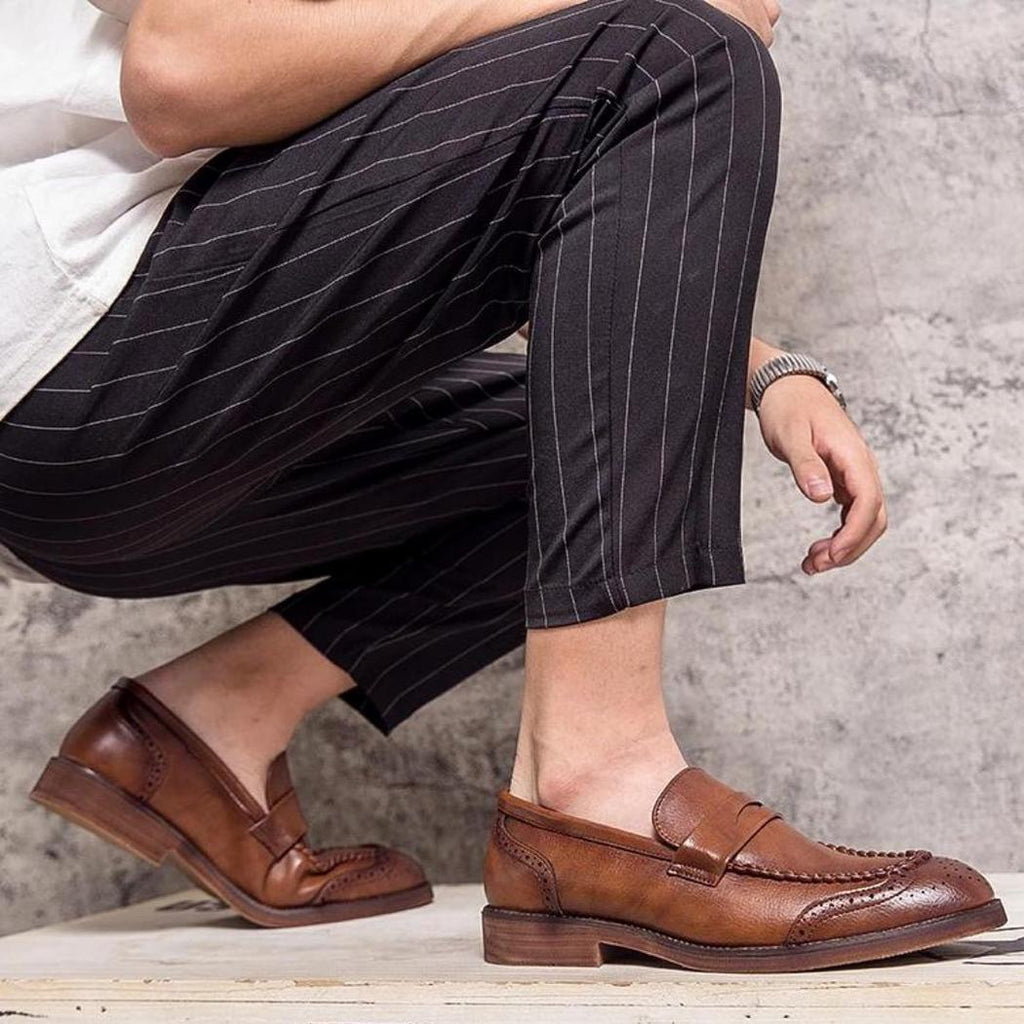Men's high-shine genuine leather loafers in black or brown