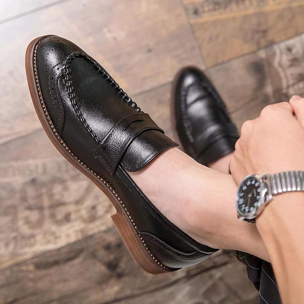 Men's high-shine genuine leather loafers in black or brown