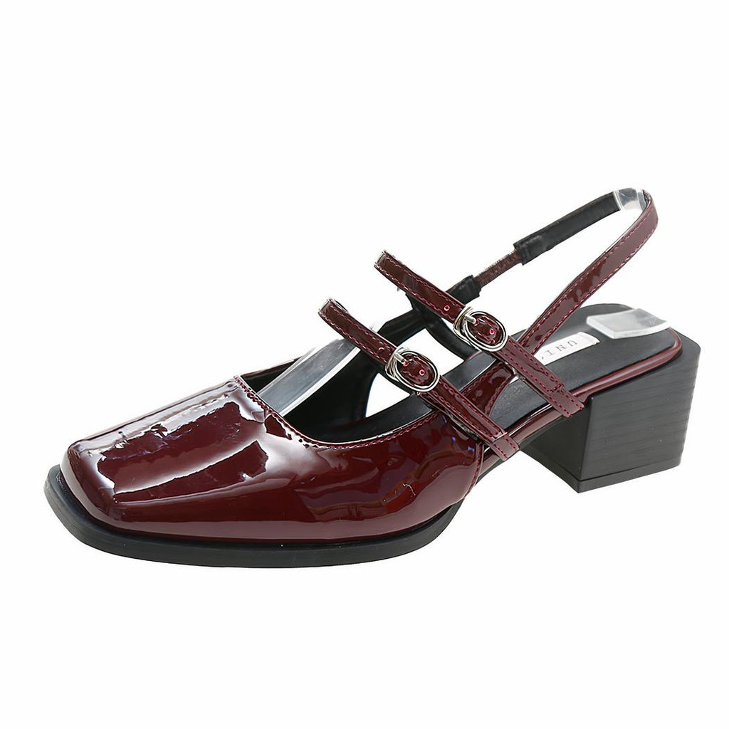 Patent ballerina loafers with buckles and low heels