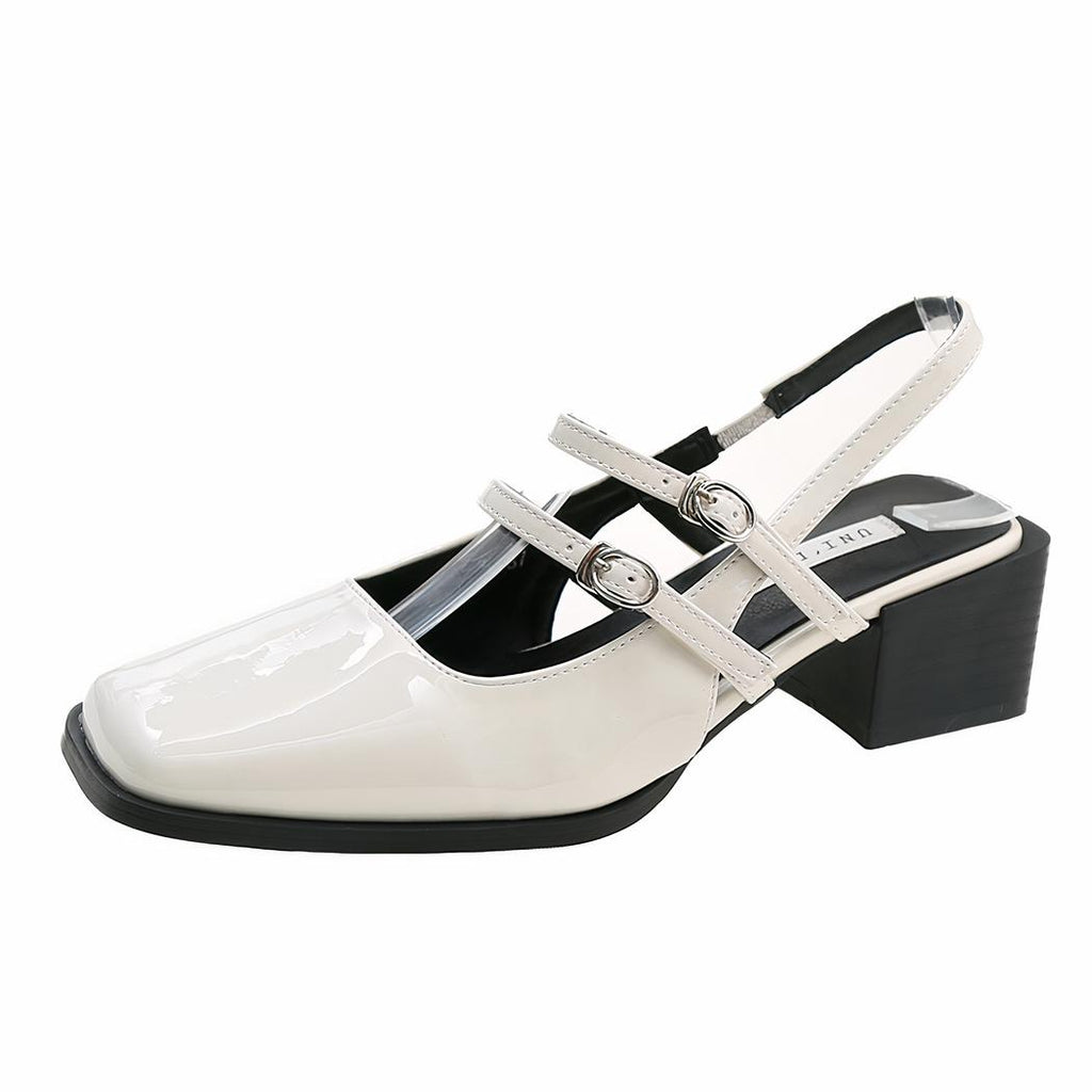 Patent ballerina loafers with buckles and low heels