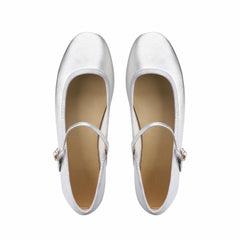 Round-toe patent ballerina loafers, Silver