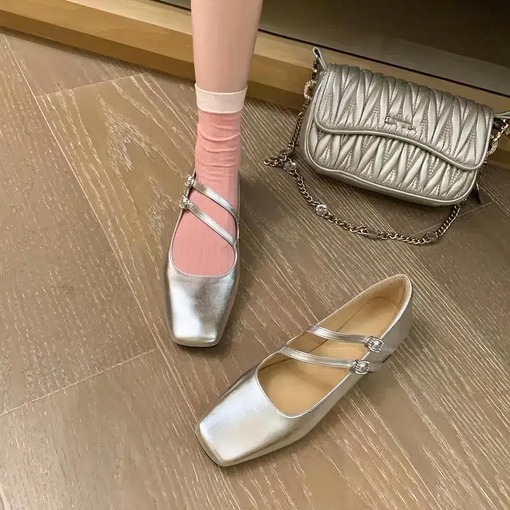 Patent ballerina loafers with double buckles