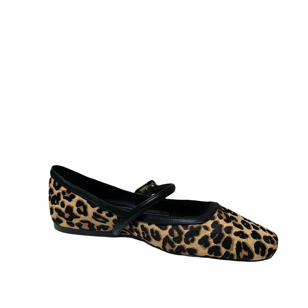 Leopard print ballet flat loafer with a gold buckle