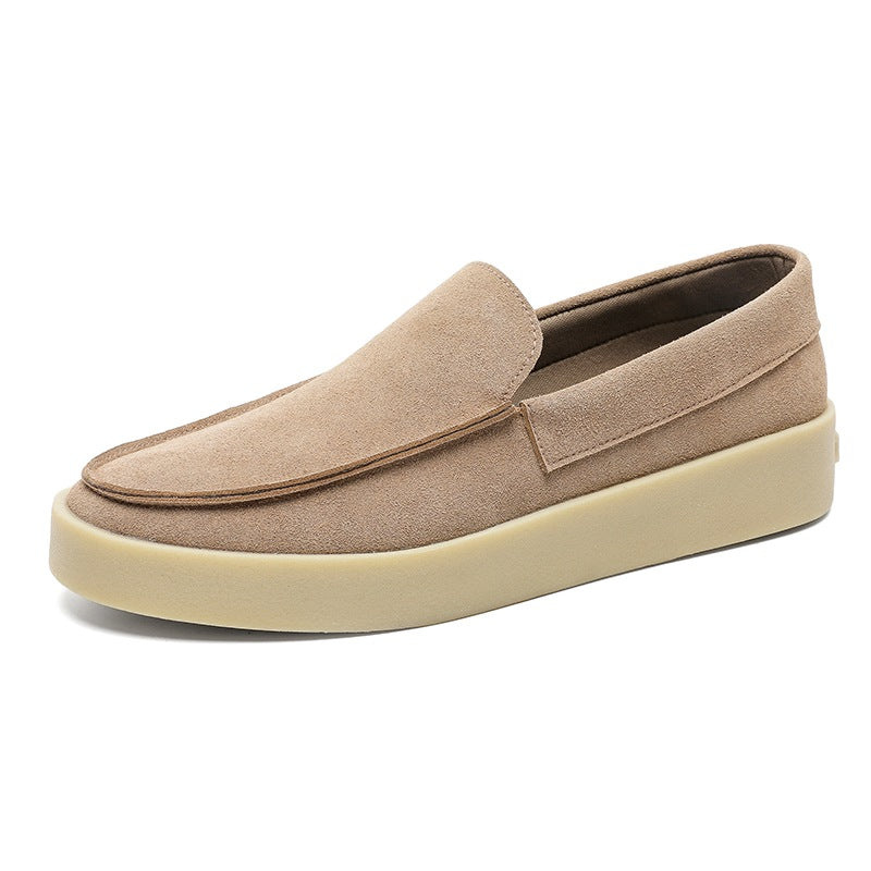 Black and taupe chunky-sole suede loafer for men, taupe worn on foot