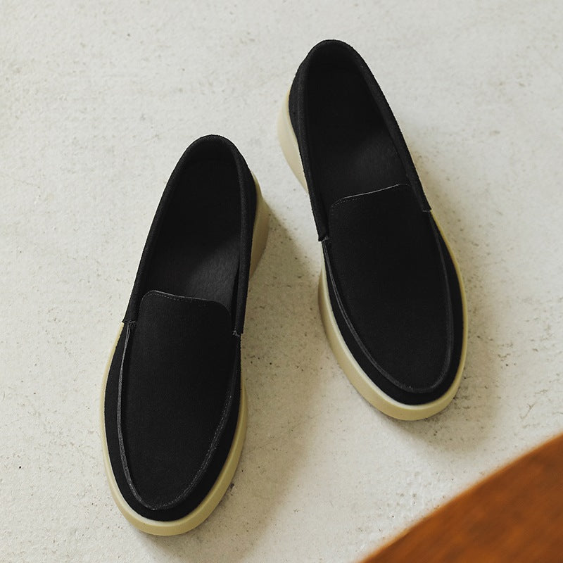 Black and taupe chunky-sole suede loafer for men, black inner view