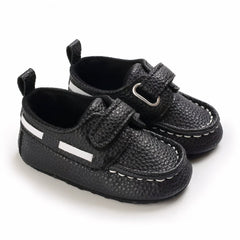 Boat-style moccasins with velcro closure for babies, Black