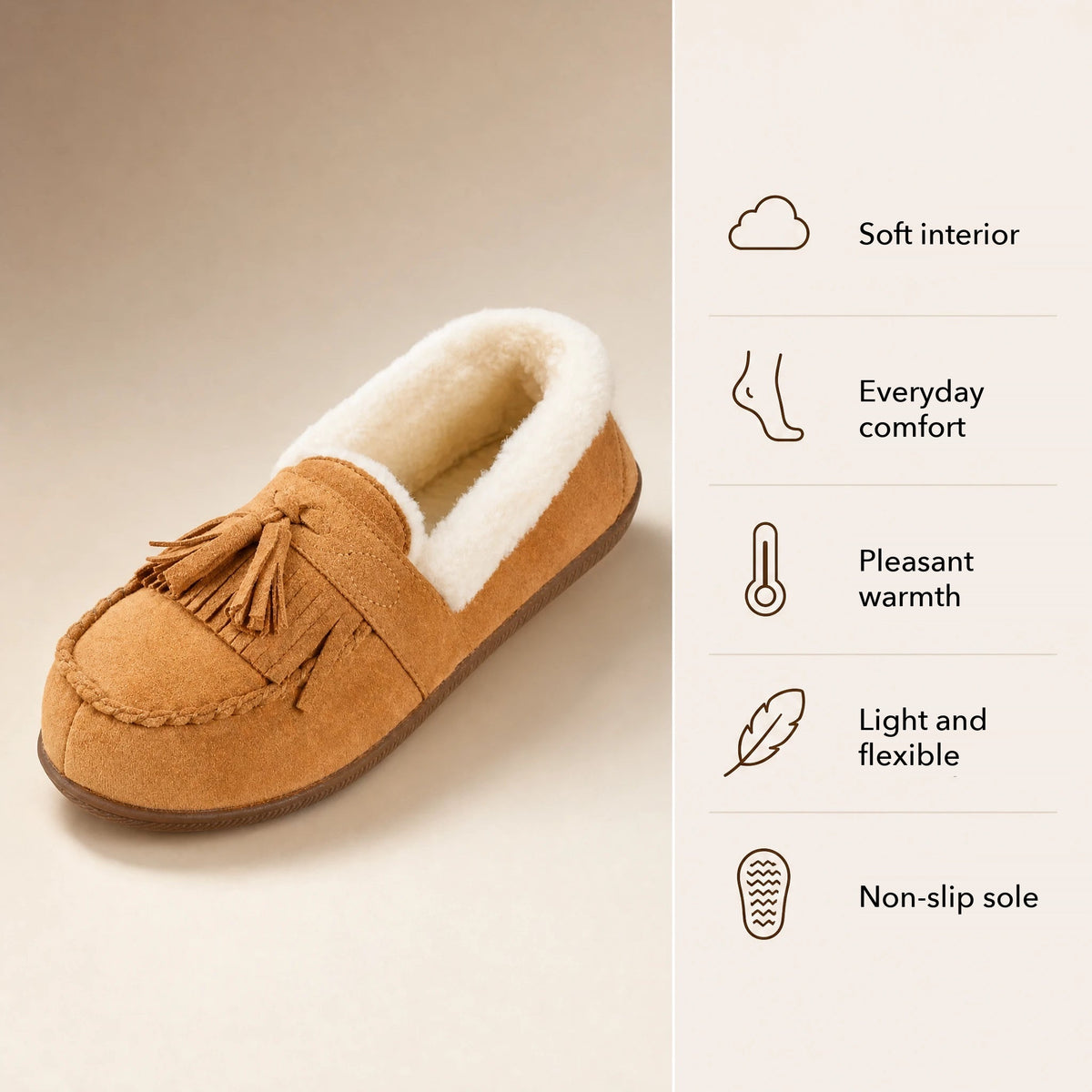 Rubber sole of the camel fur-lined moccasin Image