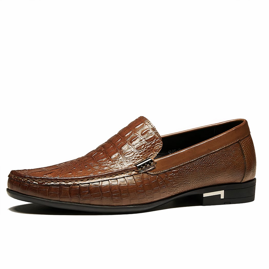 brown leather loafer on a white background