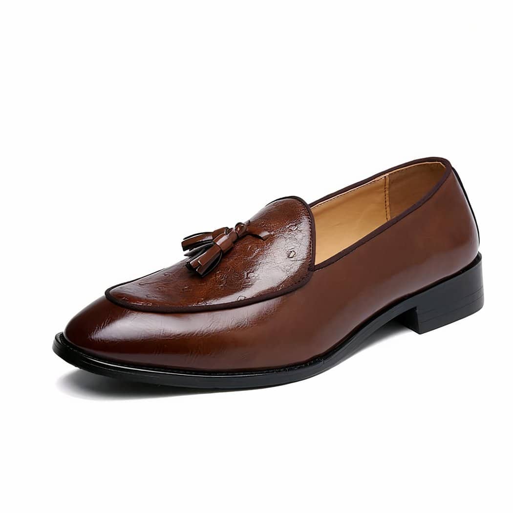 Brown loafer with tassel on white background