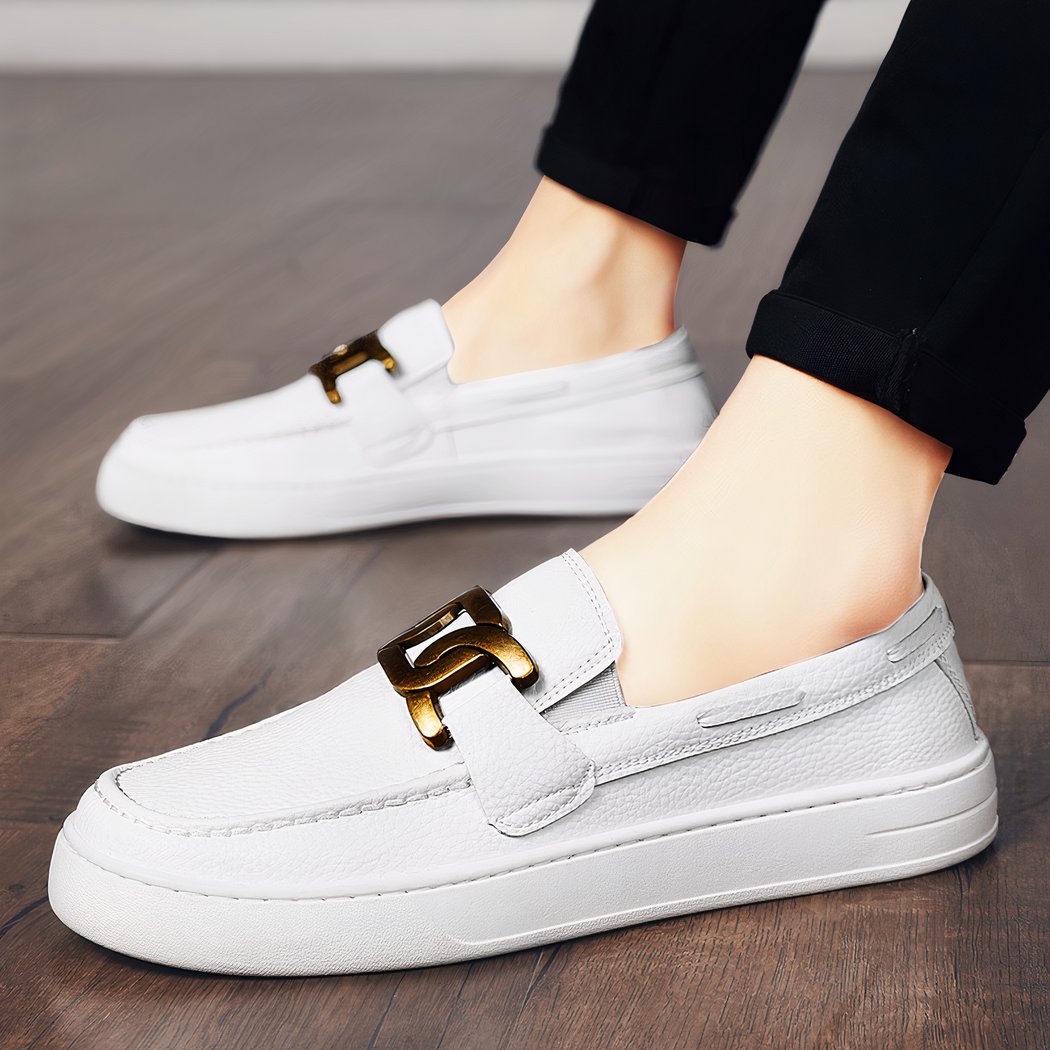 Classic men's loafers in white synthetic leather