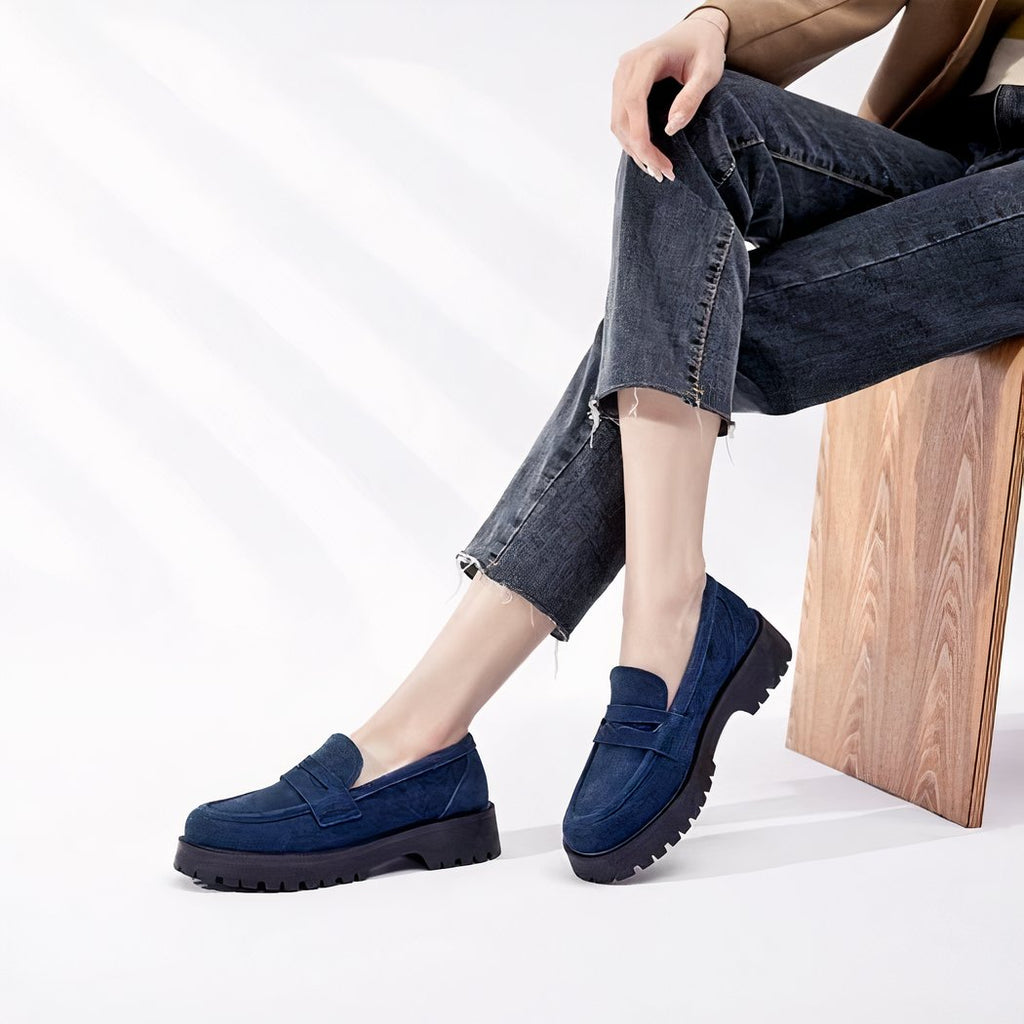 Classic genuine suede loafers with thick sole