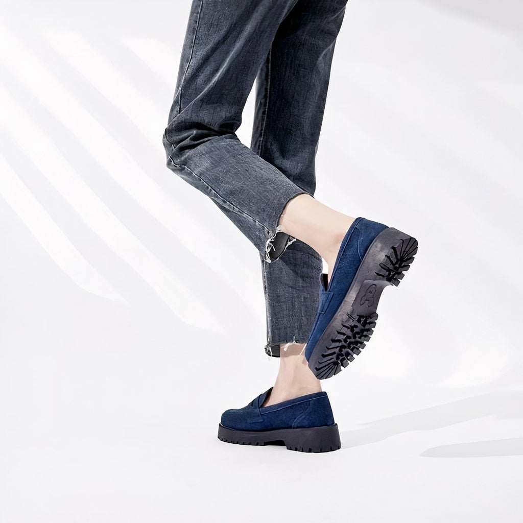 Classic genuine suede loafers with thick sole