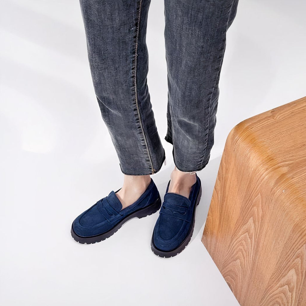 Classic genuine suede loafers with thick sole