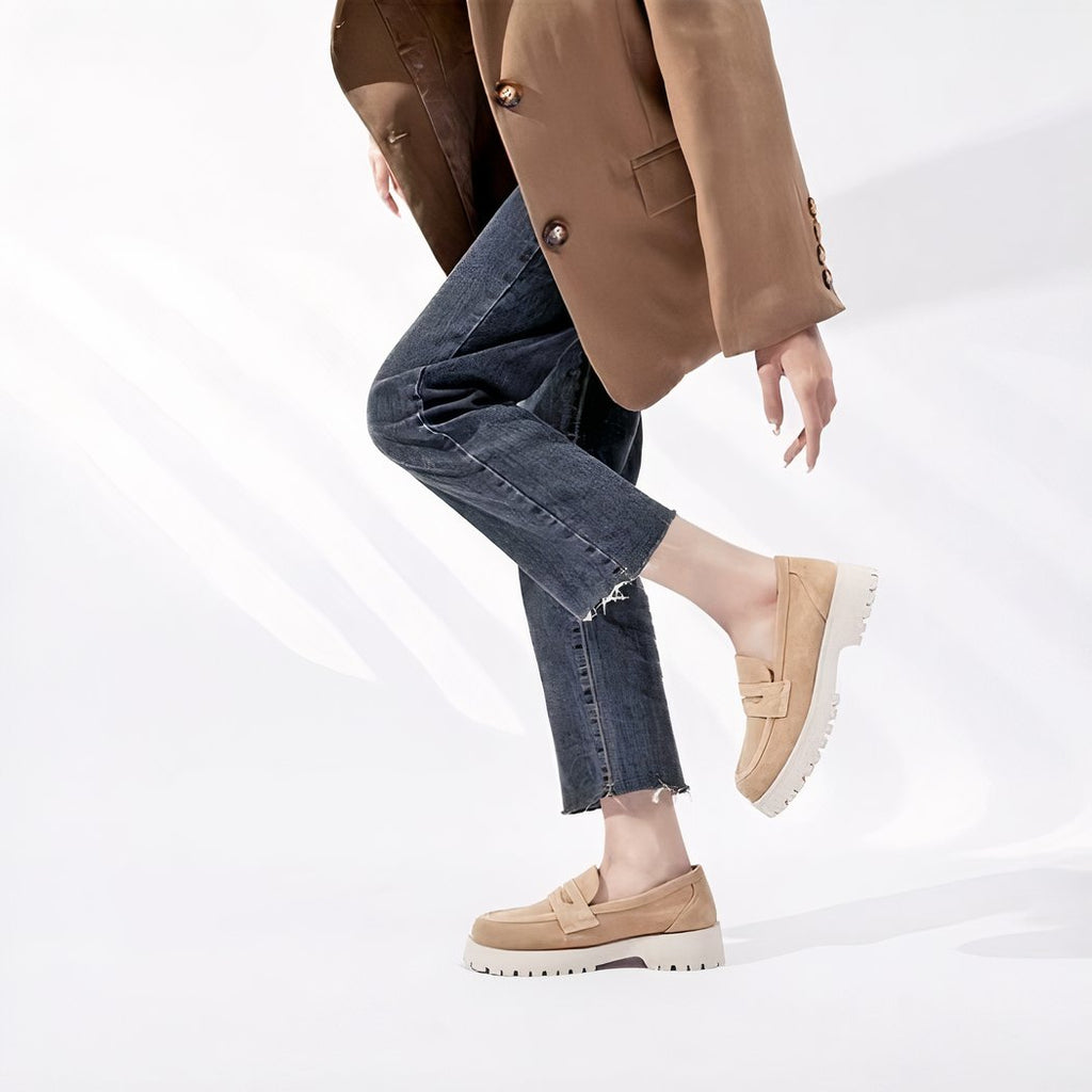 Classic genuine suede loafers with thick sole