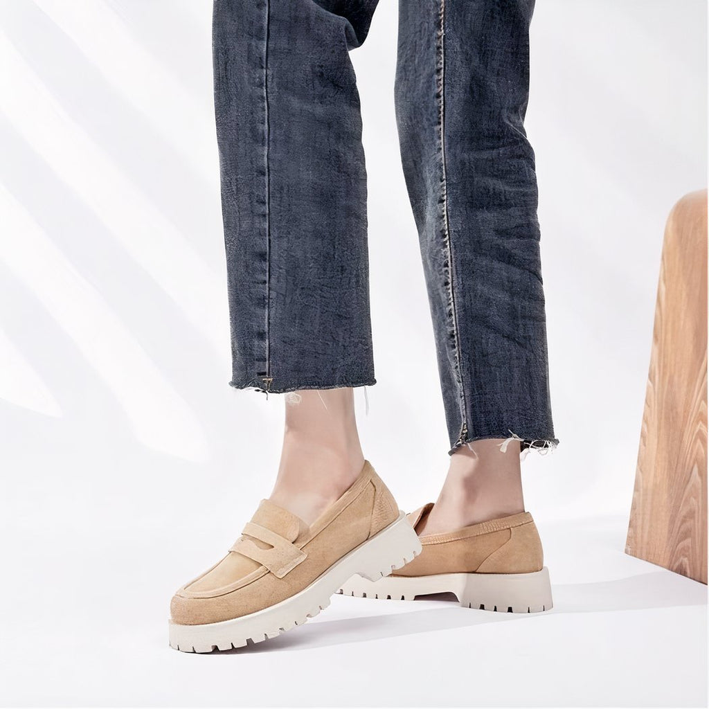 Classic genuine suede loafers with thick sole