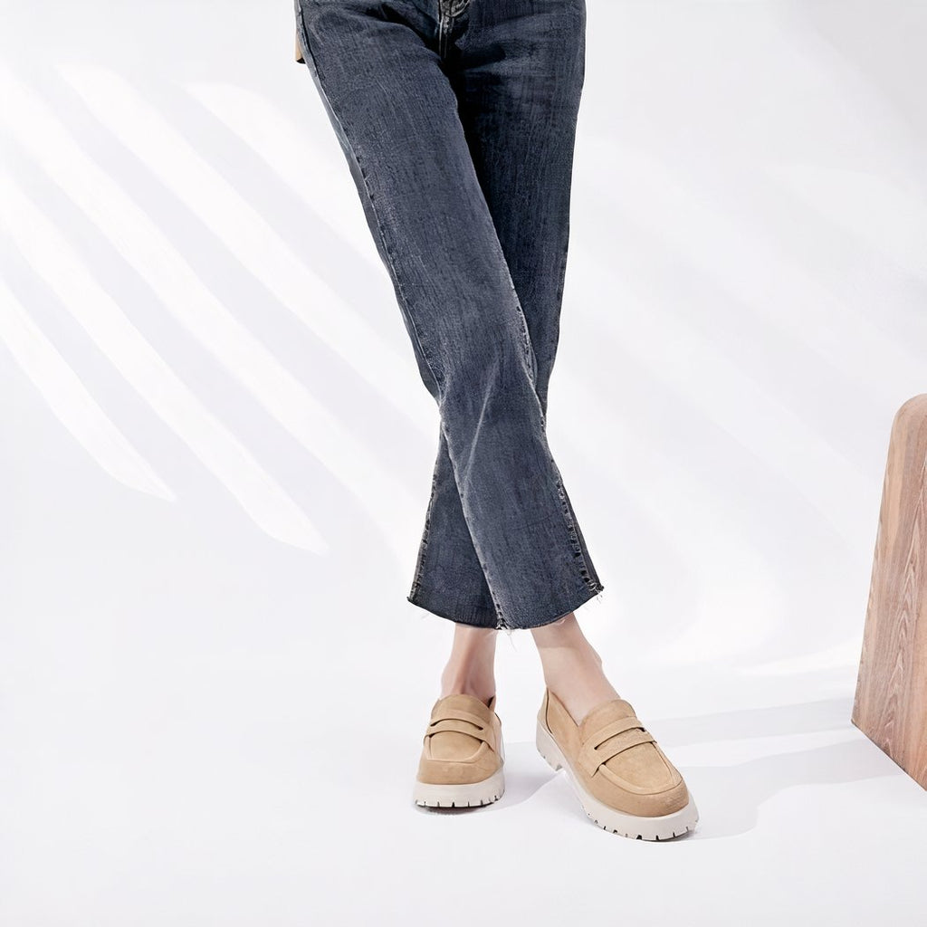 Classic genuine suede loafers with thick sole