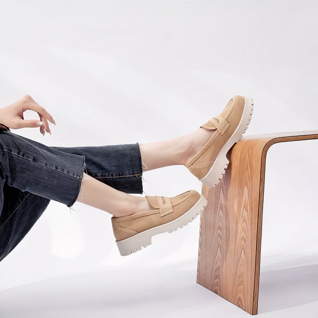 Classic genuine suede loafers with thick sole