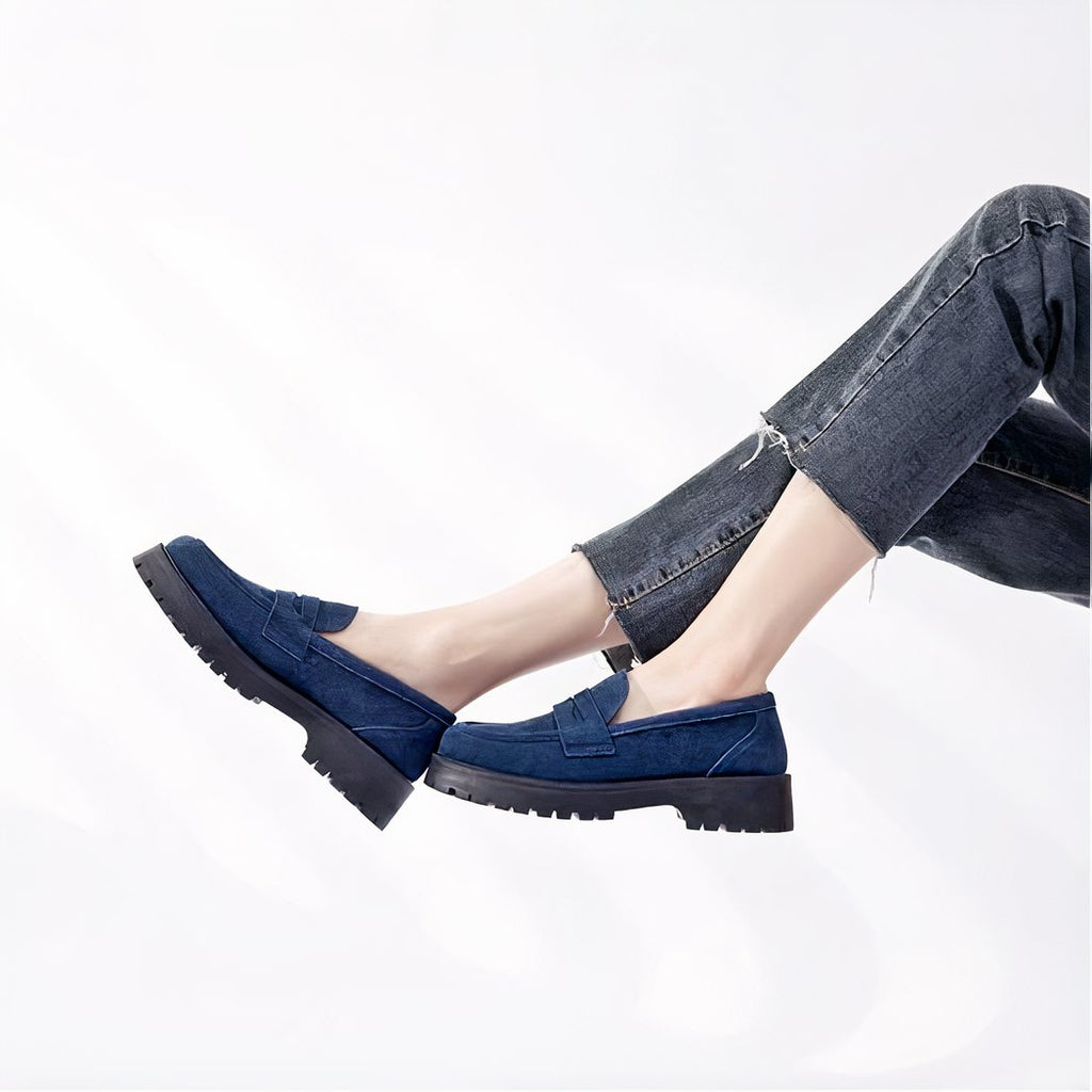 Classic genuine suede loafers with thick sole