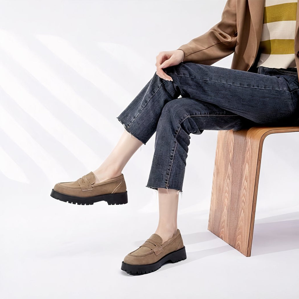 Classic genuine suede loafers with thick sole