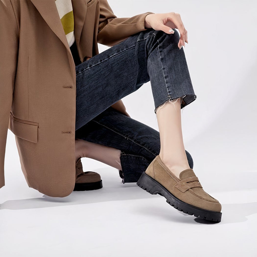 Classic genuine suede loafers with thick sole