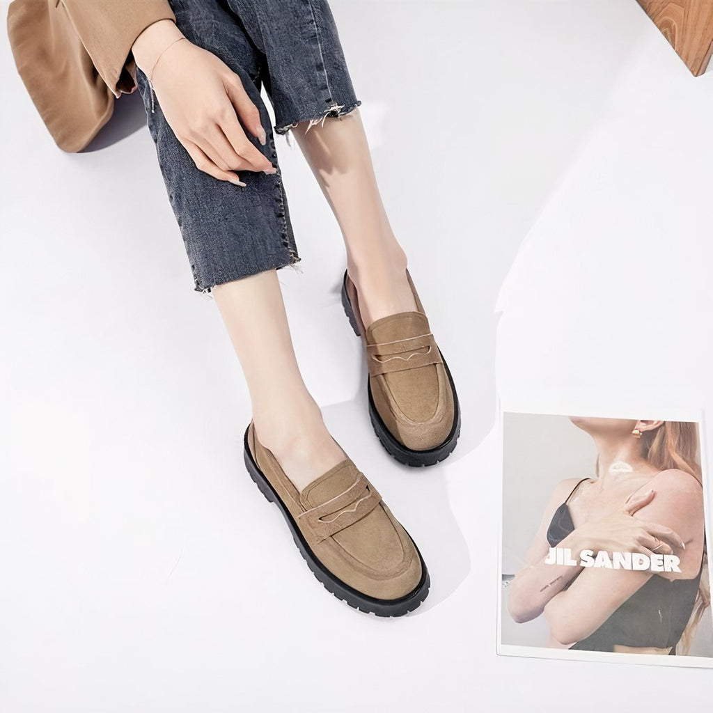 Classic genuine suede loafers with thick sole