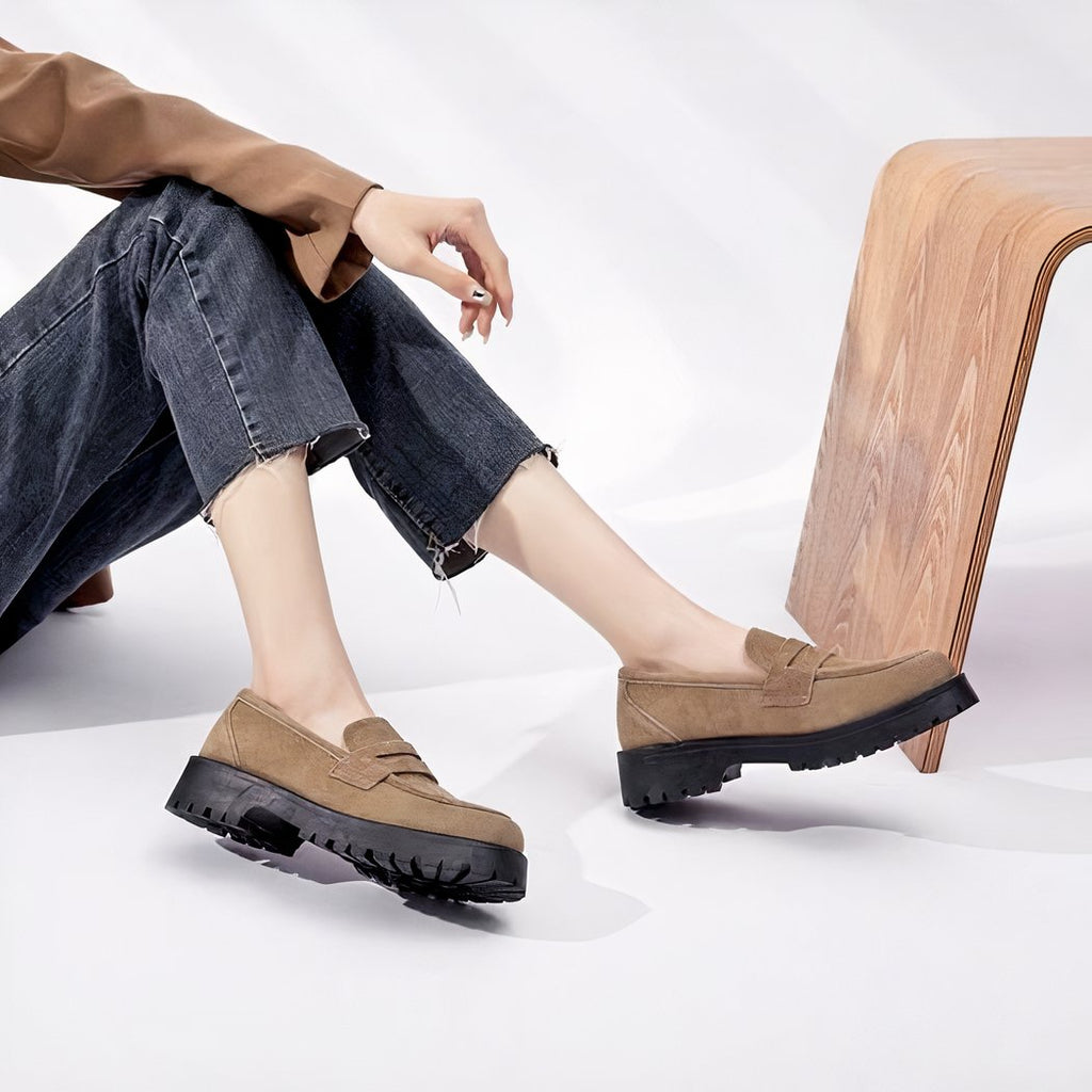 Classic genuine suede loafers with thick sole