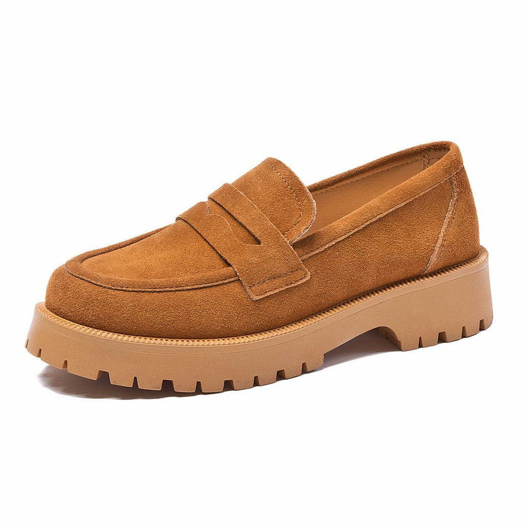 Classic genuine suede loafers with thick sole