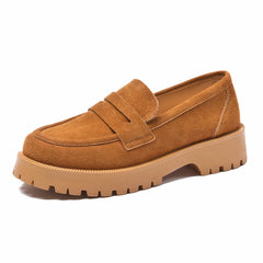 Classic genuine suede loafers with thick sole, Brown