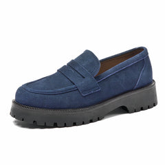 Classic genuine suede loafers with thick sole, Blue