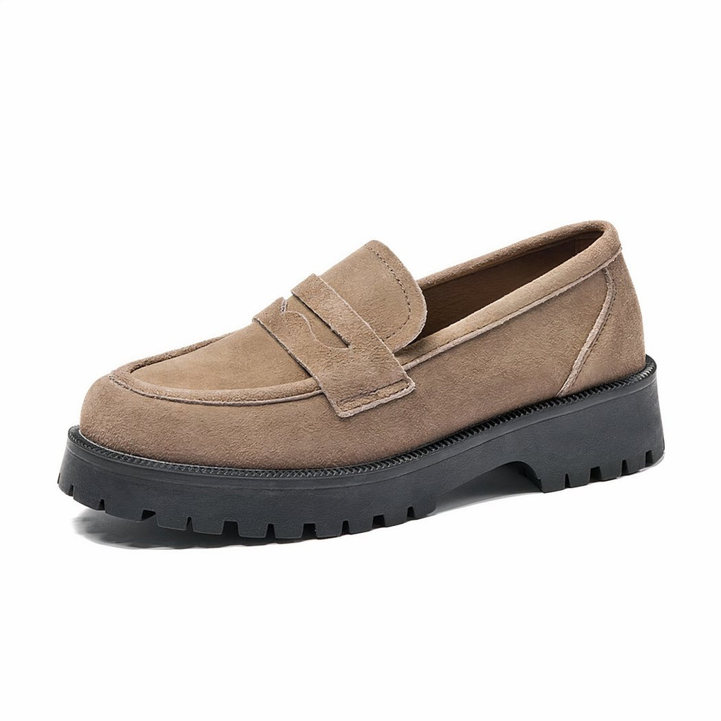 Classic genuine suede loafers with thick sole