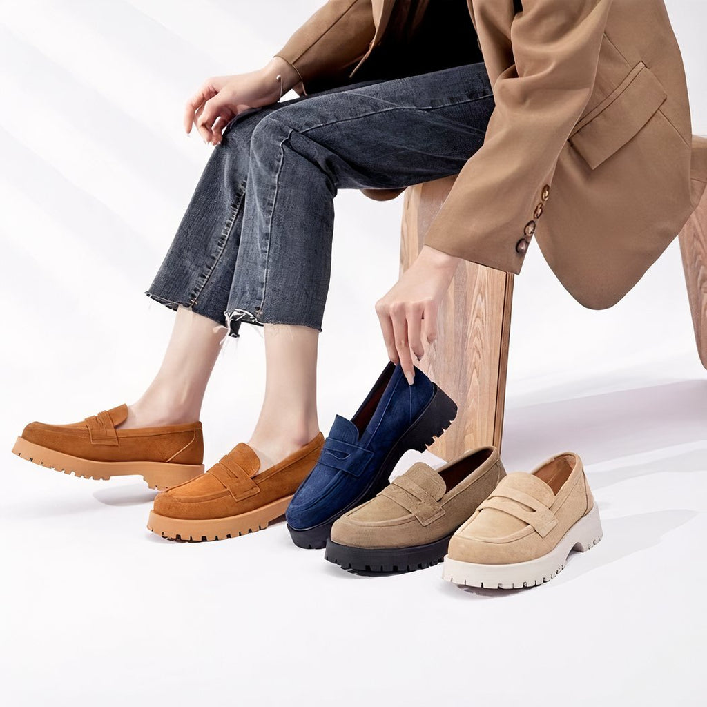 Classic genuine suede loafers with thick sole