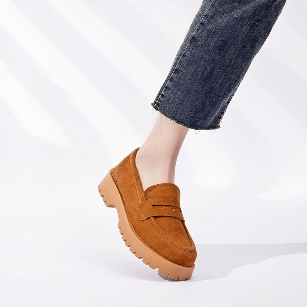 Classic genuine suede loafers with thick sole