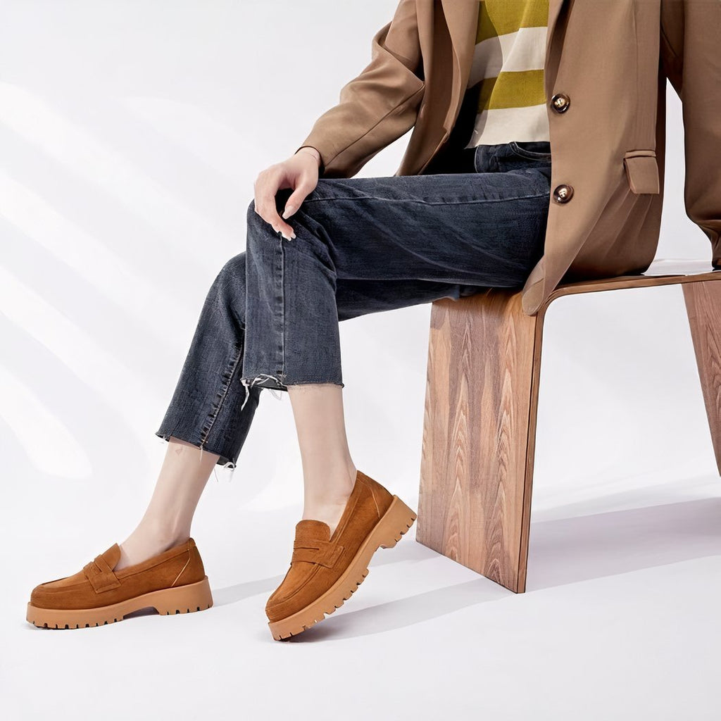 Classic genuine suede loafers with thick sole