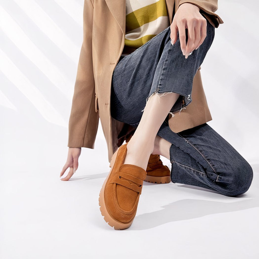 Classic genuine suede loafers with thick sole