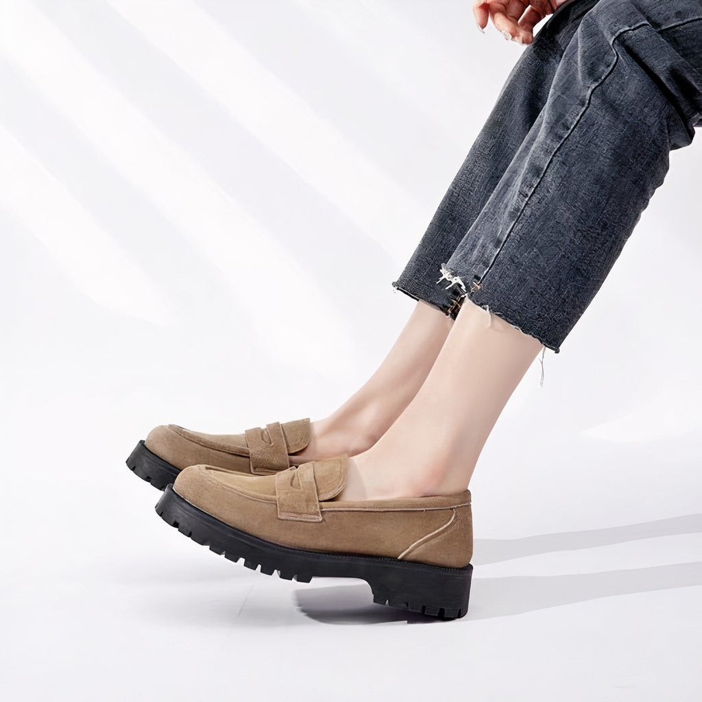 Classic genuine suede loafers with thick sole