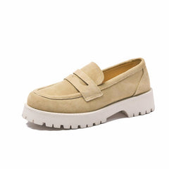 Classic genuine suede loafers with thick sole, Beige