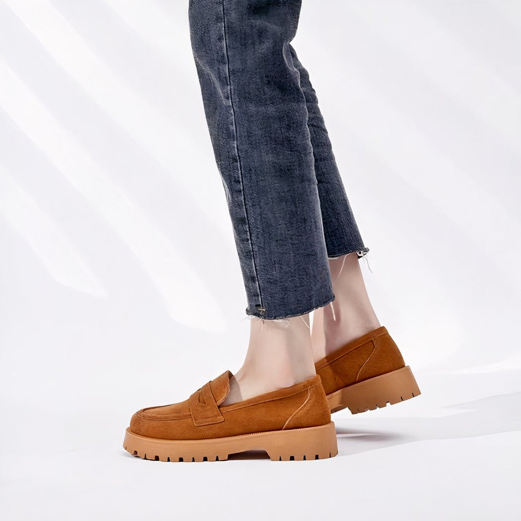 Classic genuine suede loafers with thick sole
