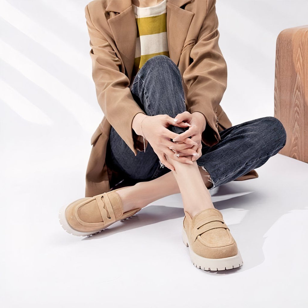 Classic genuine suede loafers with thick sole