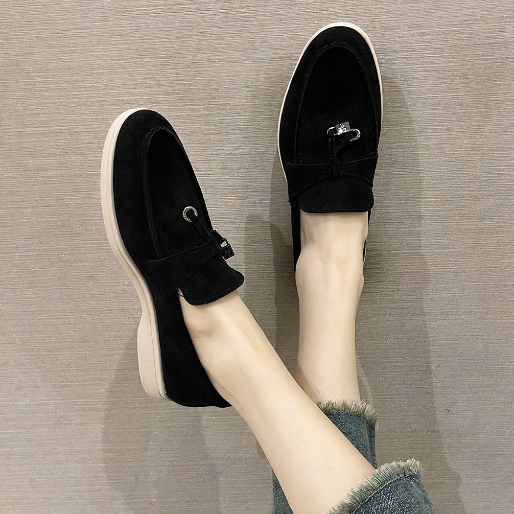 Classic synthetic suede loafers for women
