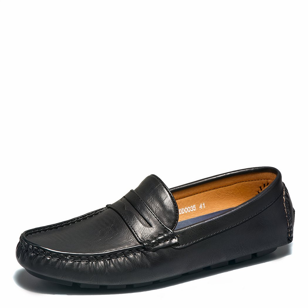 Black loafer brown interior on white background
