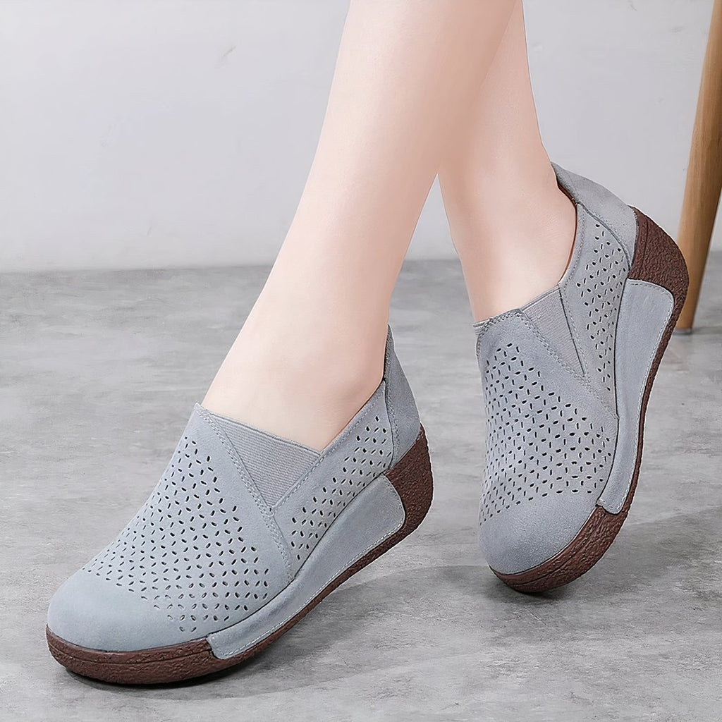 Comfortable openwork loafers with wedge soles for women