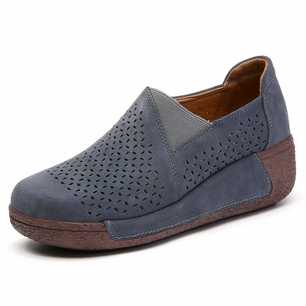 Comfortable openwork loafers with wedge soles for women