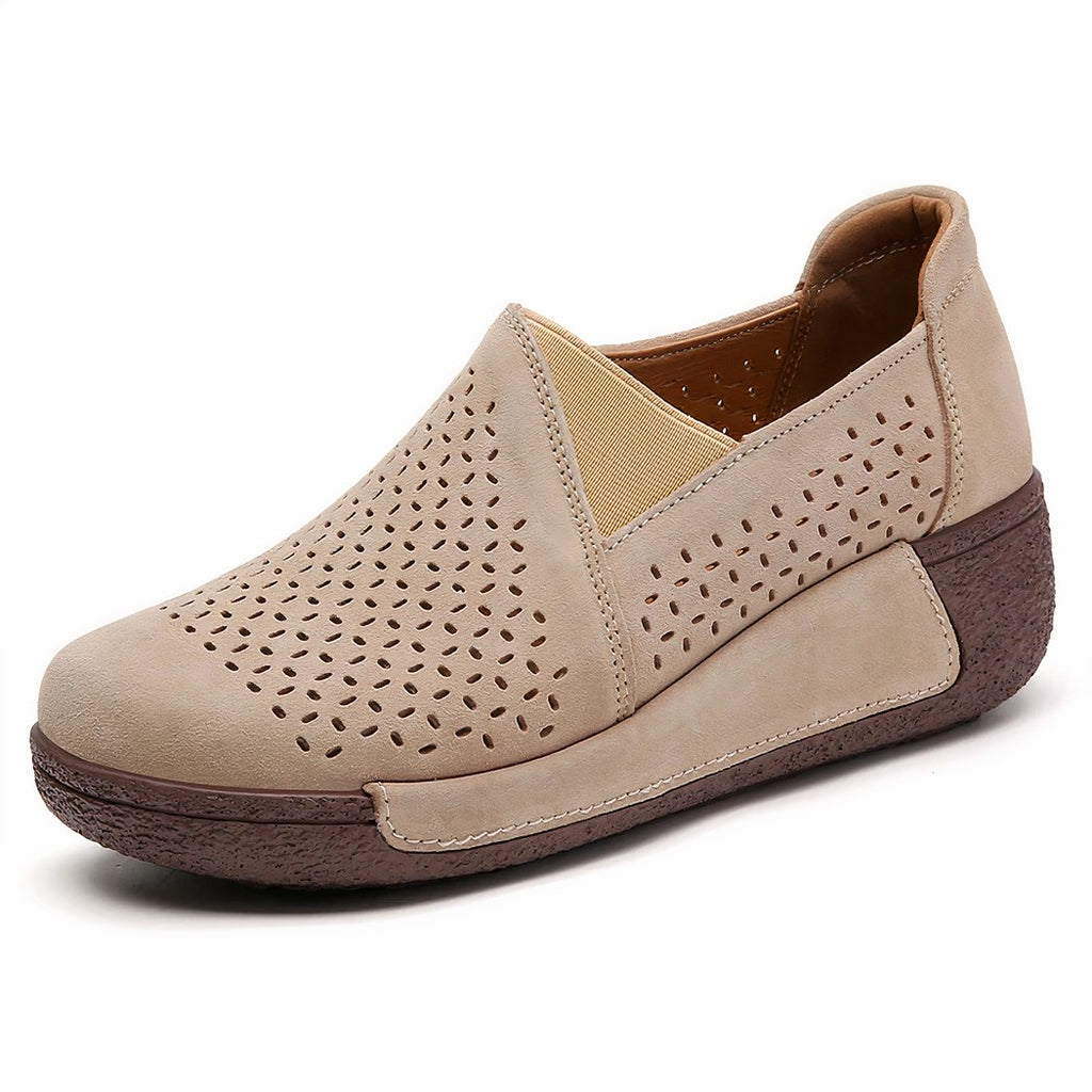 Comfortable openwork loafers with wedge soles for women