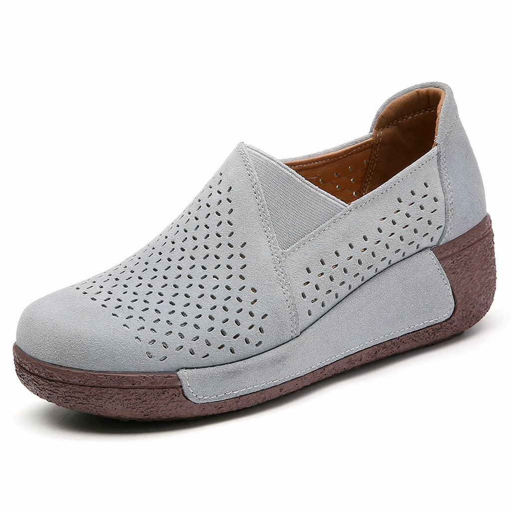 Comfortable openwork loafers with wedge soles for women