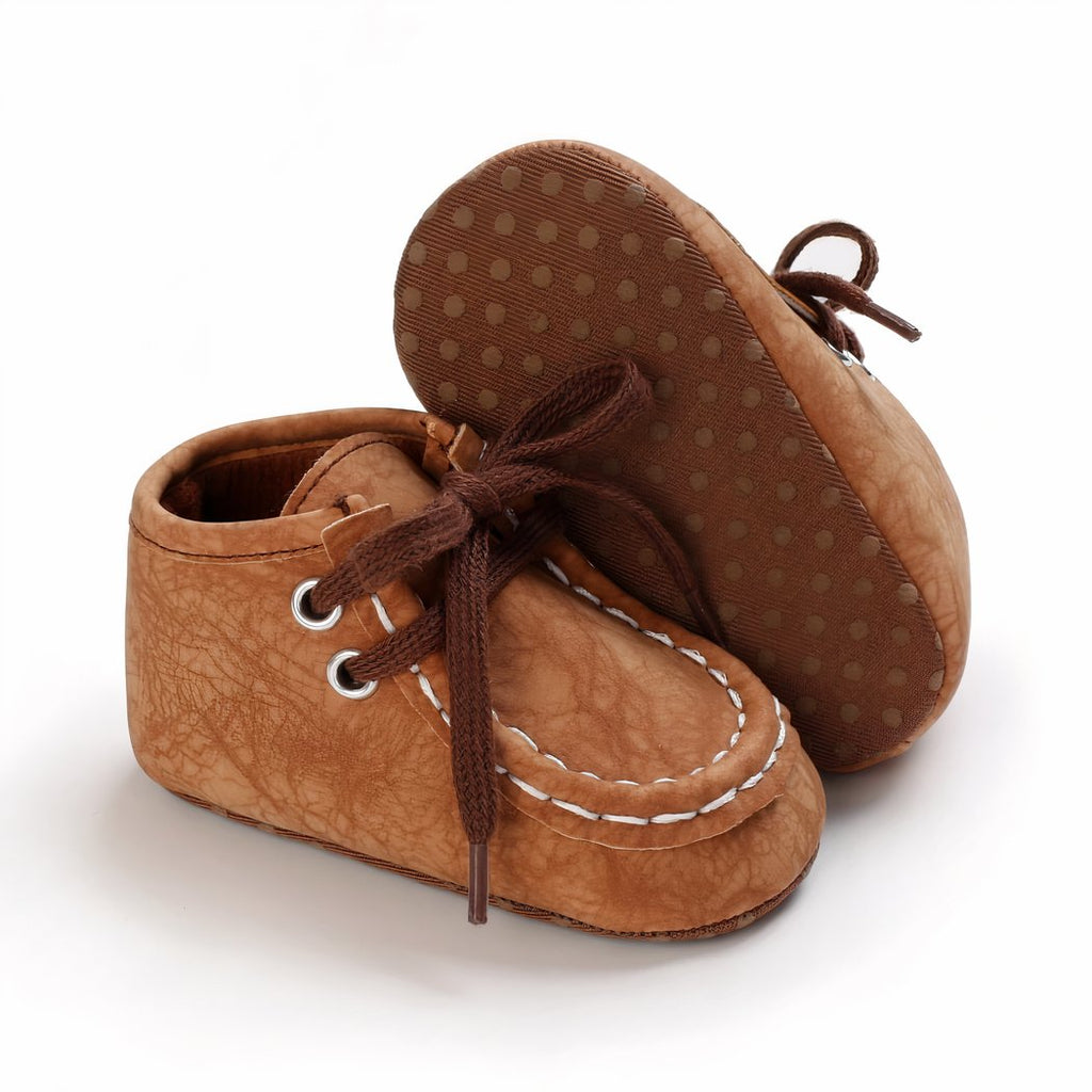 Crackle-effect lace-up moccasins for baby boys