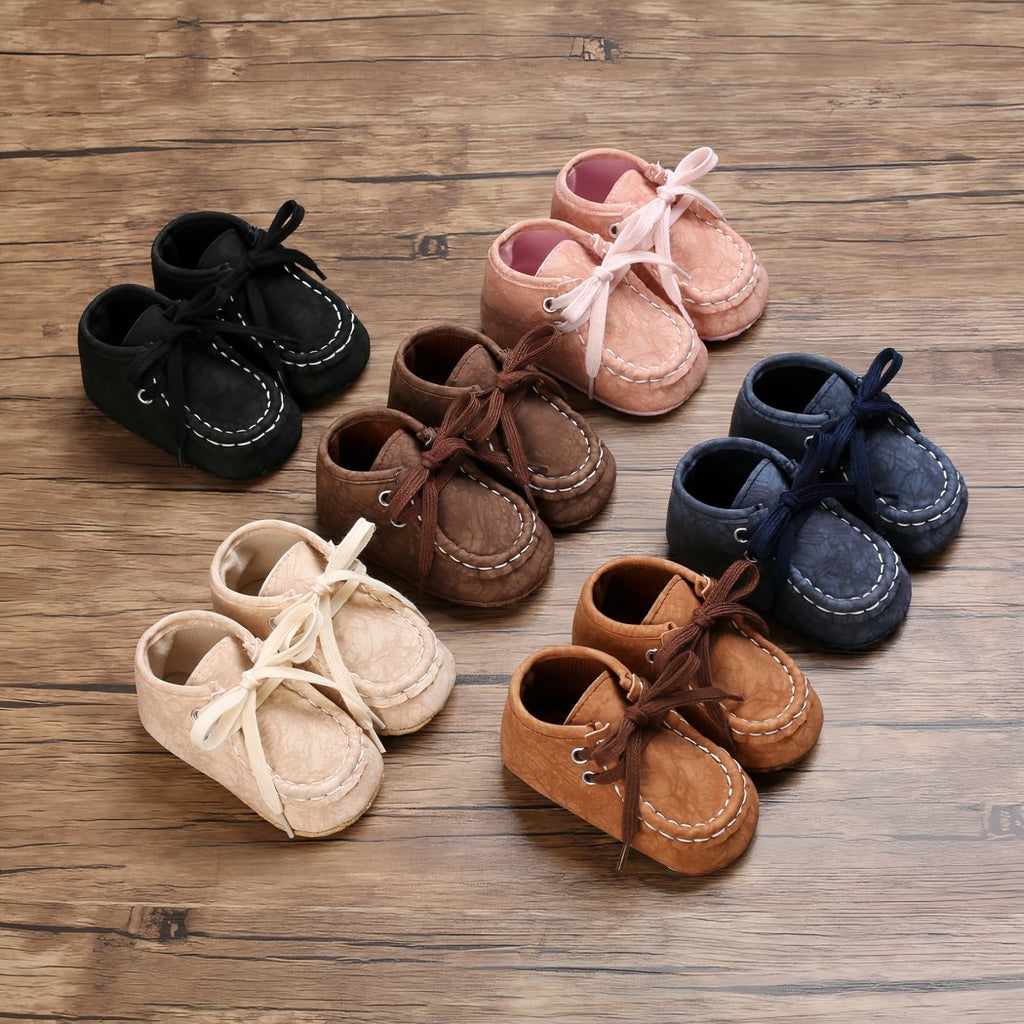 Crackle-effect lace-up moccasins for baby boys